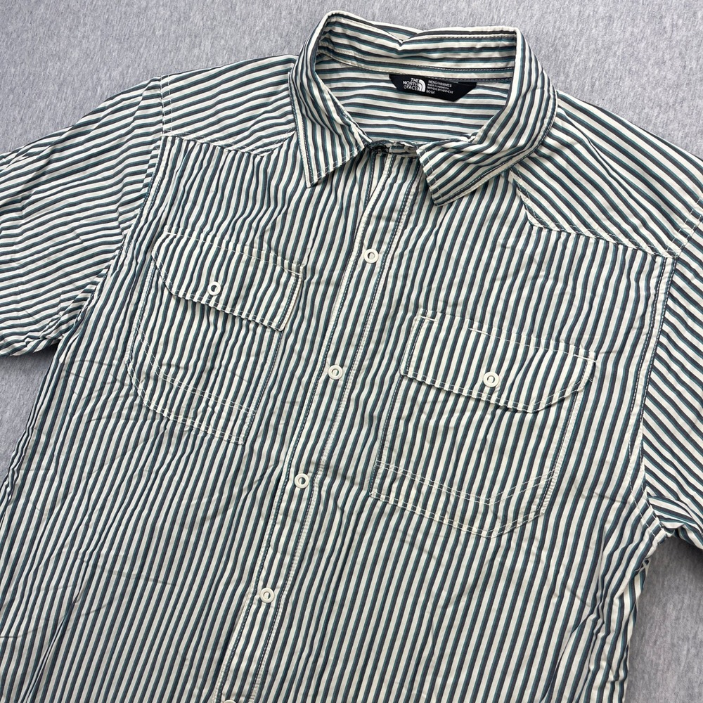 The North Face Button-down Mens M NF00CP7X Teal Striped Snap Front Camp Shirt